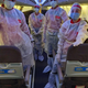 SpiceJet’s crew wearing protective gear before take off.